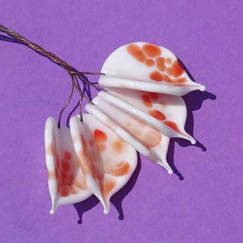 Lot de 5 headpins en verre filé, lampwork, verre de murano, perl.6745
