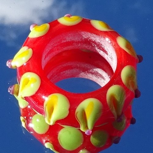 Grande perle donut, verre de murano, lampwork, verre filé,  perl.3988