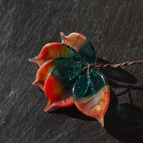 Lot de 5 headpins en verre filé, lampwork, verre de murano, perl.6336