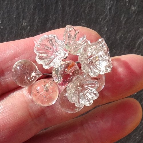 10 headpins en verre filé, lampwork, verre de murano, perl.6339