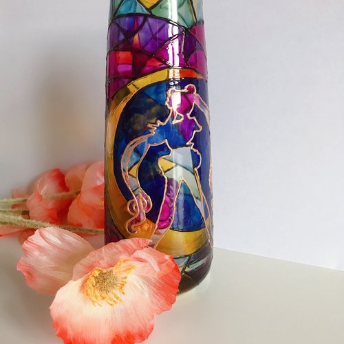 Vase peint à la main en vitrail,lamp vase, sailor moon, gift for anime lover,vase decoration