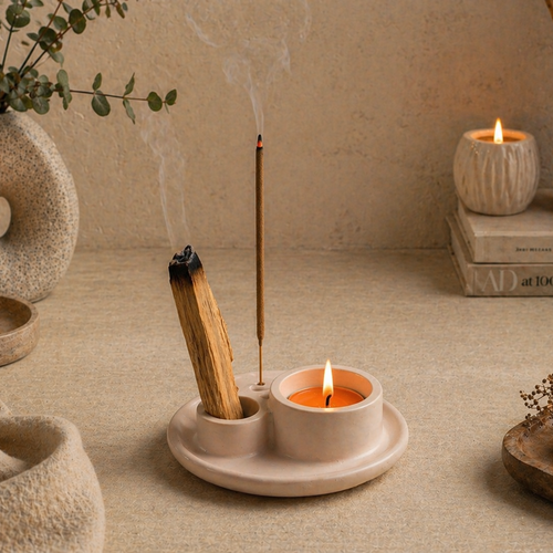 Coffret zen porte bougie avec palo santo & encens – décoration artisanale bien-être – idée cadeau fait main