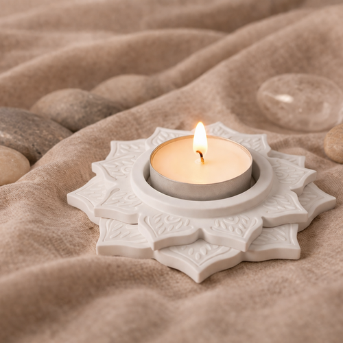 Porte-bougie en plâtre fait main avec bougie offerte – décoration zen – fait main