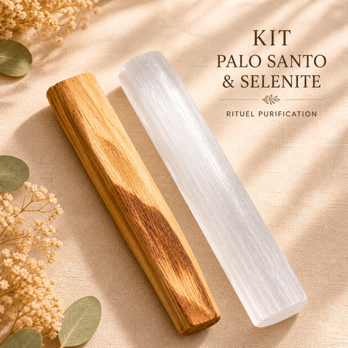 Coffret palo santo & sélénite – rituel de purification – cadeau bien-être – énergie positive – fait main