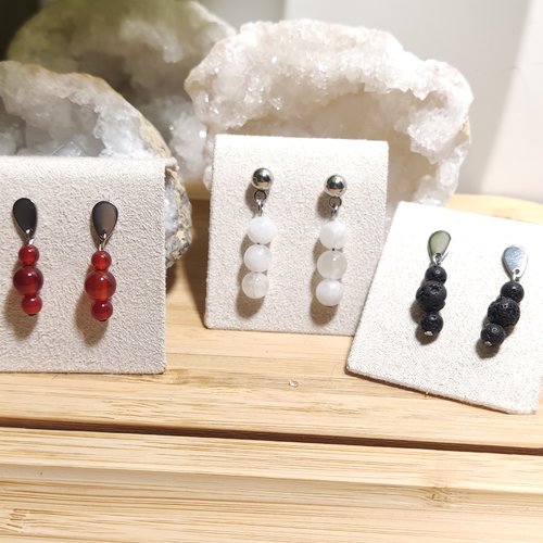 3 paires de boucles d'oreilles et ses pierres naturelles