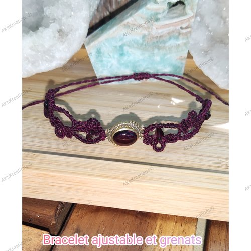 Bracelets ajustables en micro-macramé et grenat