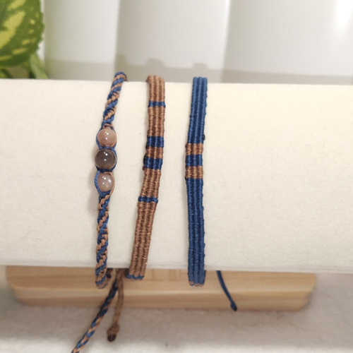 Trio de bracelets ajustables en micro-macramé et pierres naturelles