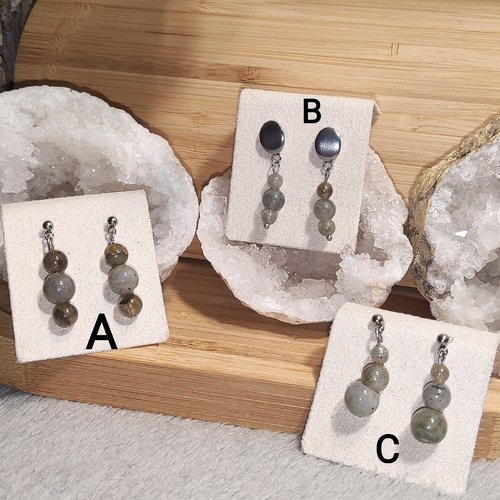 Boucles d'oreilles en labradorites grises