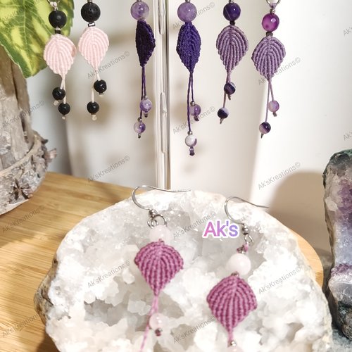 Boucles d'oreilles tissées à la main et pierres naturelles