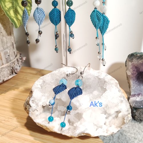 Boucles d'oreilles tissées à la main et pierres naturelles