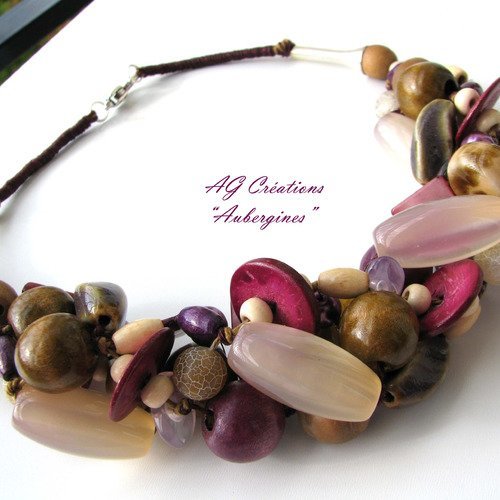 Collier ras du cou en perles tresses "aubergines" ag creations