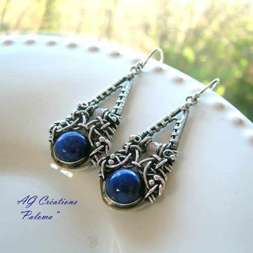 Boucles d'oreilles wire wrapping fil torsade argent massif "paloma"  ag créations