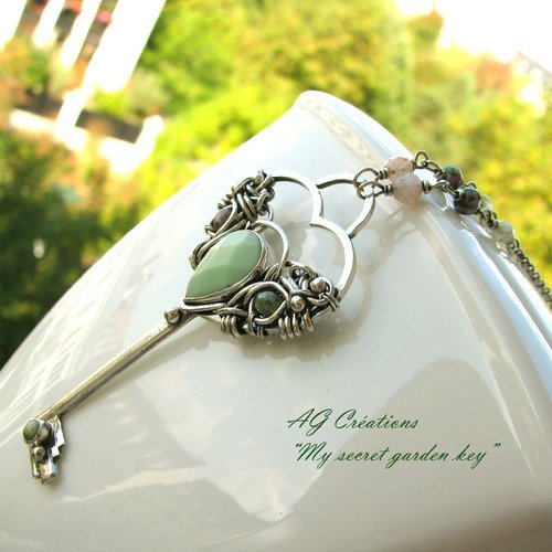 Pendentif collier clef argent massif wire wrapping "my secret garden key" aleksandra ruchaud ag créations