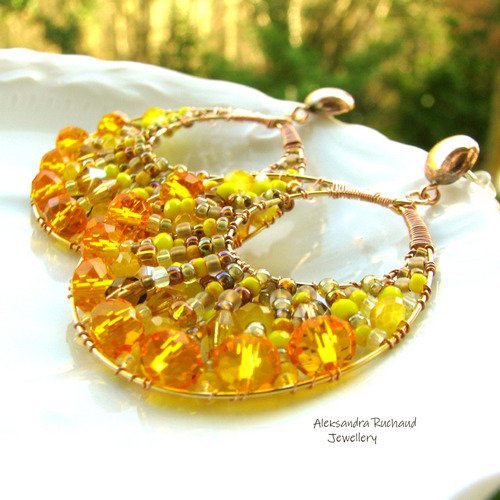 Boucles d'oreilles creoles tissees ovales "sunny"  aleksandra ruchaud ag créations