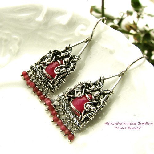 Boucles d'oreilles wire wrapping fil torsade argent massif  "orient express" ag créations