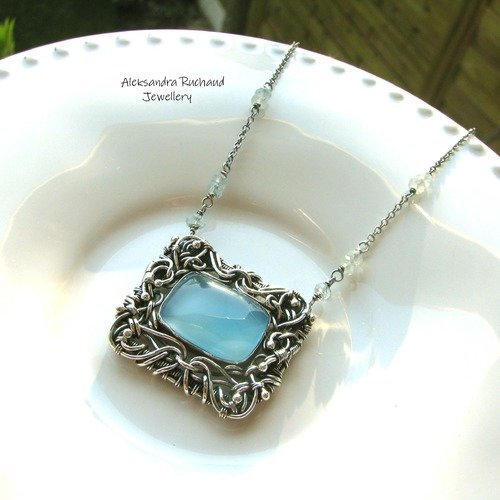 Pendentif wire wrapping argent piece of blue sky aleksandra ruchaud ag créations