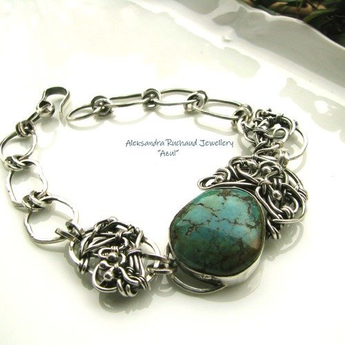 Bracelet wire wrapping argent massif  "azul"  ag créations reserve