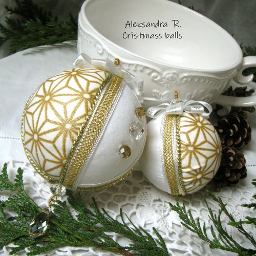 Duo boules de noel faite main "bianca" shabby chic