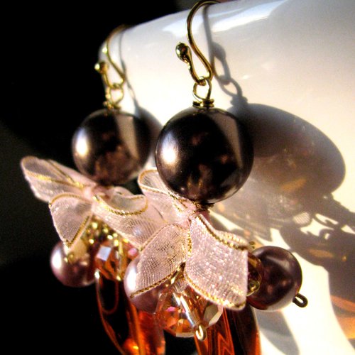Boucles d'oreilles fantaisie perles en verre "bohème"