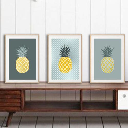 3 grandes affiches ananas avec motif géométrique tendance 