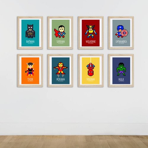 8 affiches super héros, décoration pour enfant et adolescent