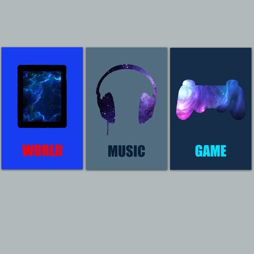 3 affiches pour adolescent, world, music, game 