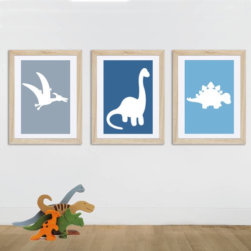 3 affiches dinos décoration chambre d'enfant 