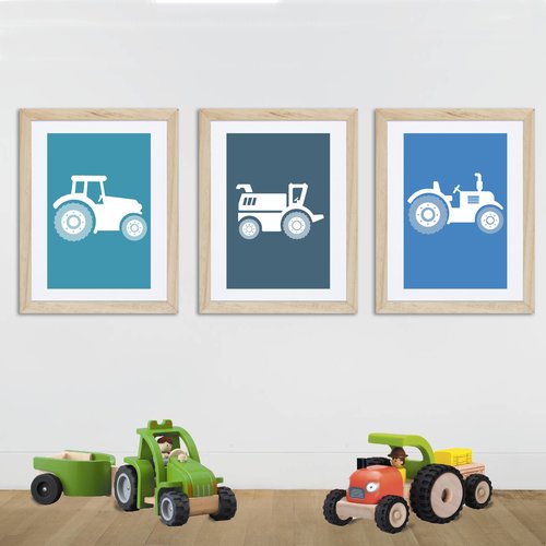 3 affiches ferme et tracteur décoration chambre d'enfant 