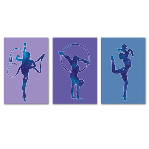 3 affiches grs gymnastique rythmique et sportive, ados, adolescente, décoration, sport, motif galaxie