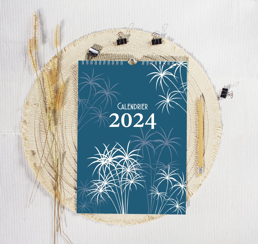Agenda organisateur 2024 imprime fleur vintage bureau spirale