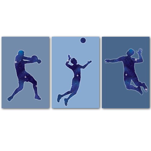 3 affiches de volley, ados, adolescent, décoration garçon, sport, motif galaxie, cadeau volleyeur