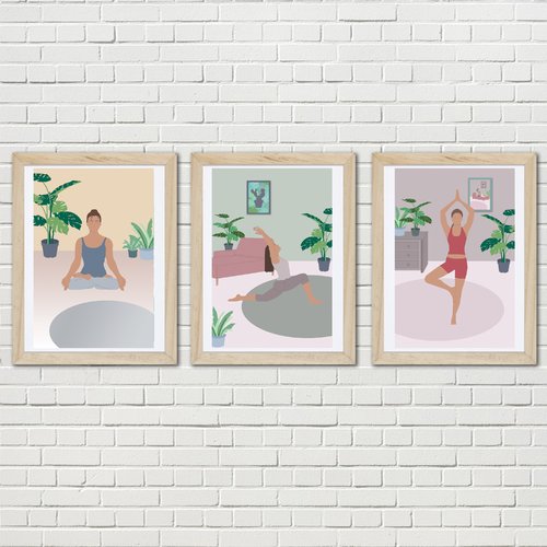 3 affiche yoga femme minimaliste, détente , cocooning