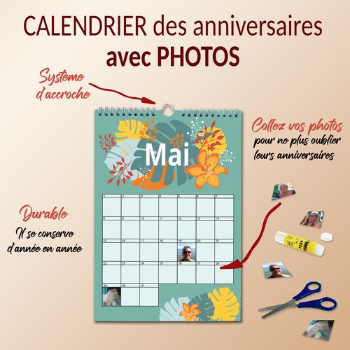 Calendrier anniversaires avec photos, a4, original