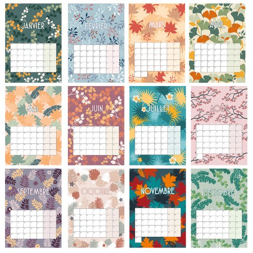 Calendrier 2026 illustré, design, format a4, motif coloré, accroche mural