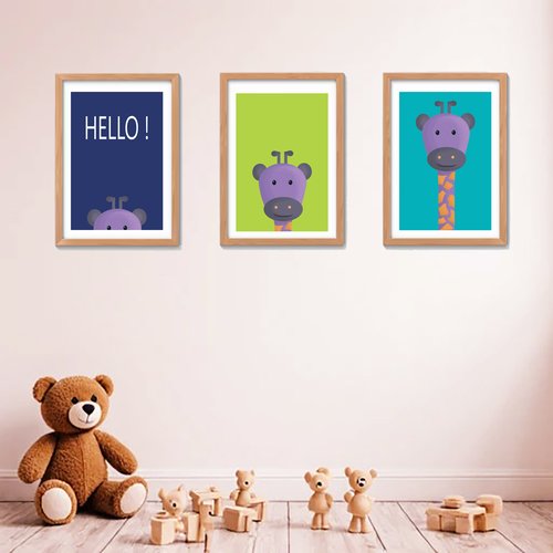 3 affiches enfant, girafe, chambre de garçon, décoration garçon