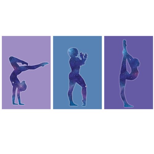 3 affiches gym pour décoration chambre de fille, adolescente, poster sport, motif galaxie, cadeau gymnastique