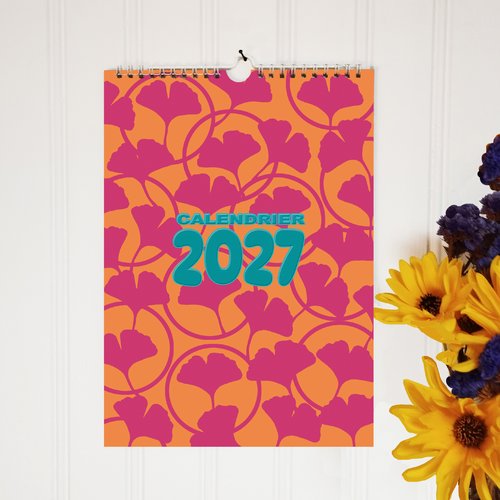 Calendrier 2027 mural, tendance pop coloré, a4, planning mensuel