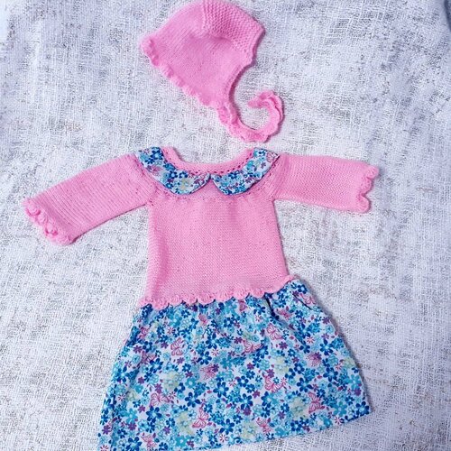 Vetement Bebe Fille Robe Tricot Col Claudine Manches Longues Et Bonnet Beguin Esprit Liberty Fleuri 1 An 12 Mois Un Grand Marche
