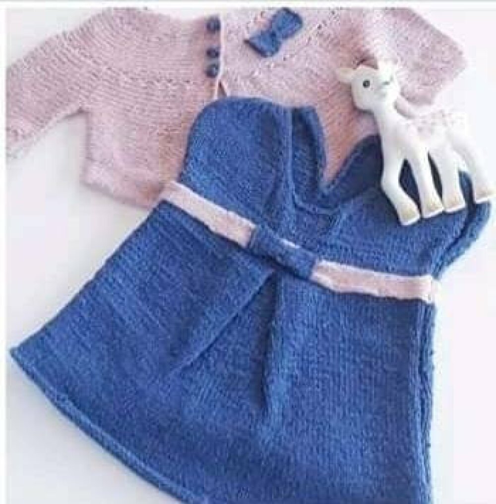 Vetement Bebe Layette Tricot Ensemble Robe Gilet Bleu Rose Poudre Bebe Fille 6 Mois Coton Bio Cadeau Naissance Un Grand Marche