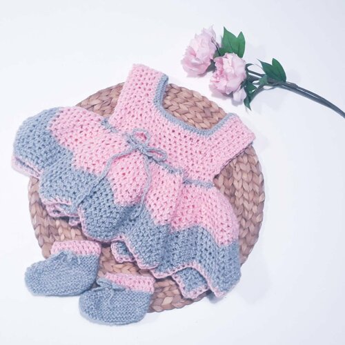 Vetements Bebe Ensemble Robe Crochet Tricot Layette Chaussons 3 6 Mois Un Grand Marche