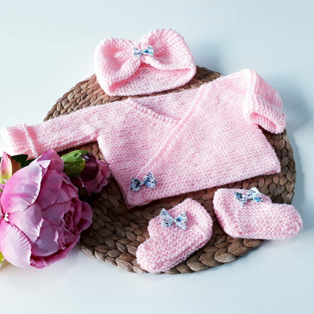 Vetement Bebe Naissance Ensemble Tricot Bebe Noeud Liberty Brassiere Cache Coeur Bebe Ensemble Bonnet Turban Layette Naissance Kimono Un Grand Marche