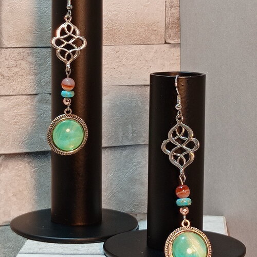 Boucles d'oreilles avec cabochons et perles "julie"