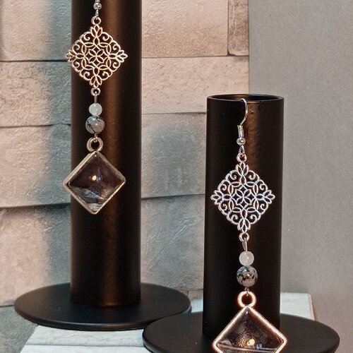 Boucles d'oreilles avec cabochons et perles "roseline"