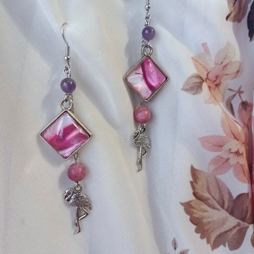 Boucles d'oreilles avec cabochons et perles "clémence"