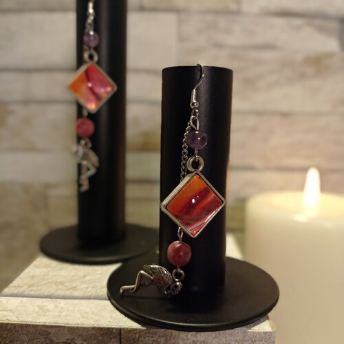 Boucles d'oreilles avec cabochons et perles "clémence"