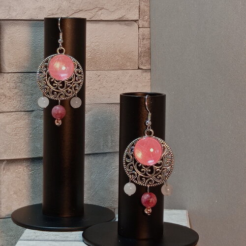 Boucles d'oreilles avec cabochons et perles "clémence"