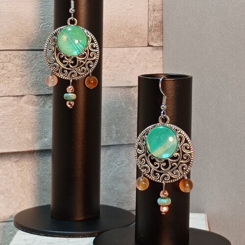 Boucles d'oreilles avec cabochons et perles "julie"