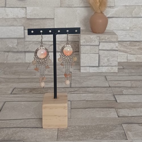 Boucles d'oreilles chandelier avec cabochons et perles "tahia"