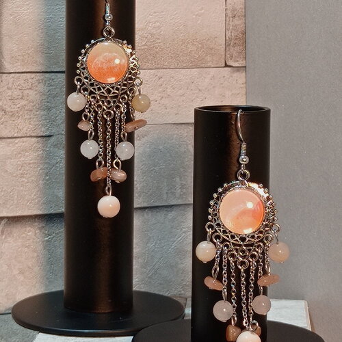 Boucles d'oreilles chandelier avec cabochons et perles "tahia"