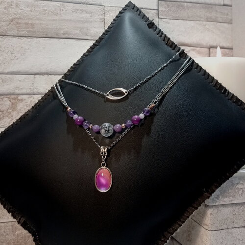 Collier multi rangs cabochon et perles "iris"